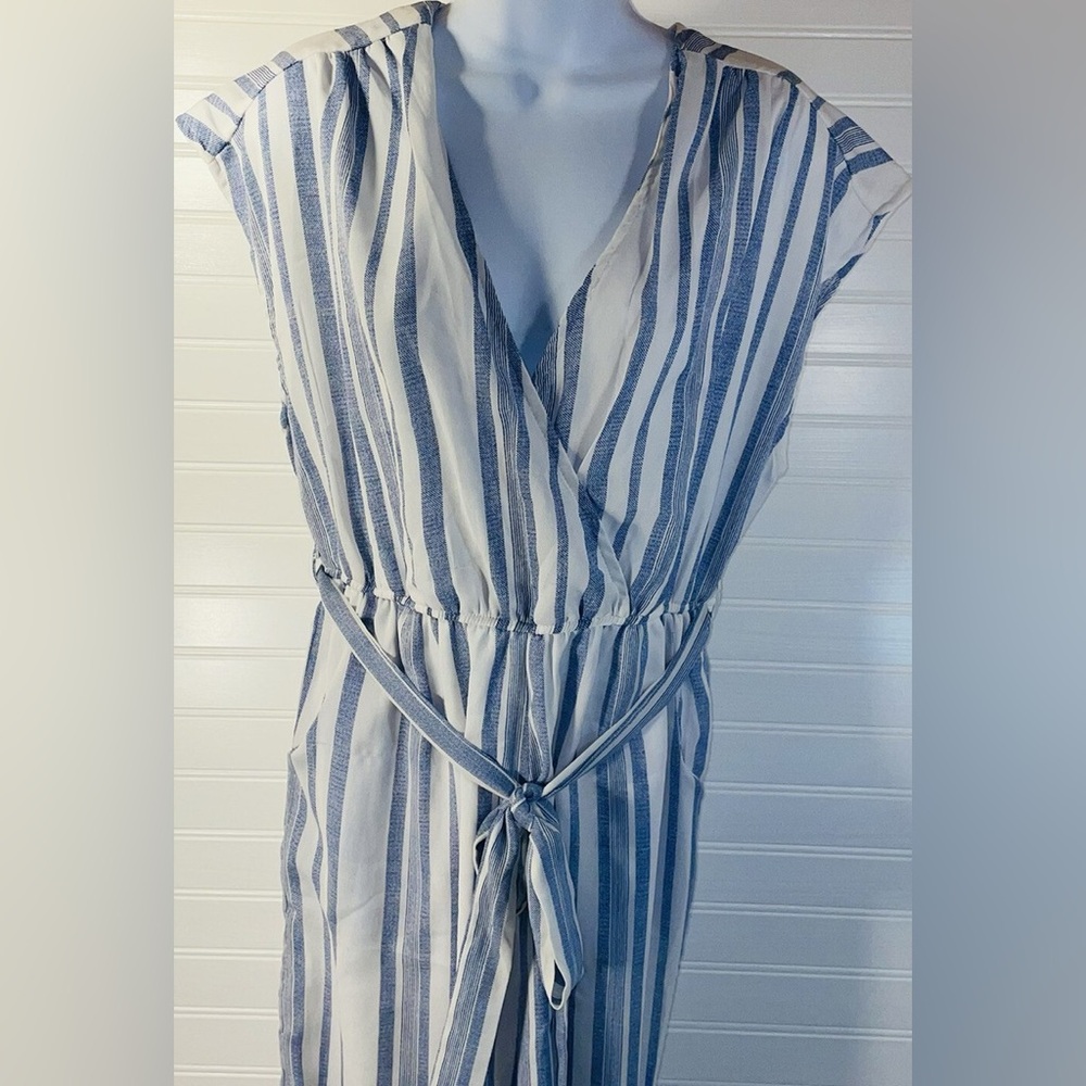 Japna Blue and White Striped Jumpsuit Size small Women Short Sleeve